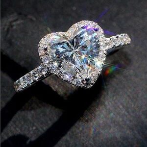 Heart-Shaped Silver Diamond Ring